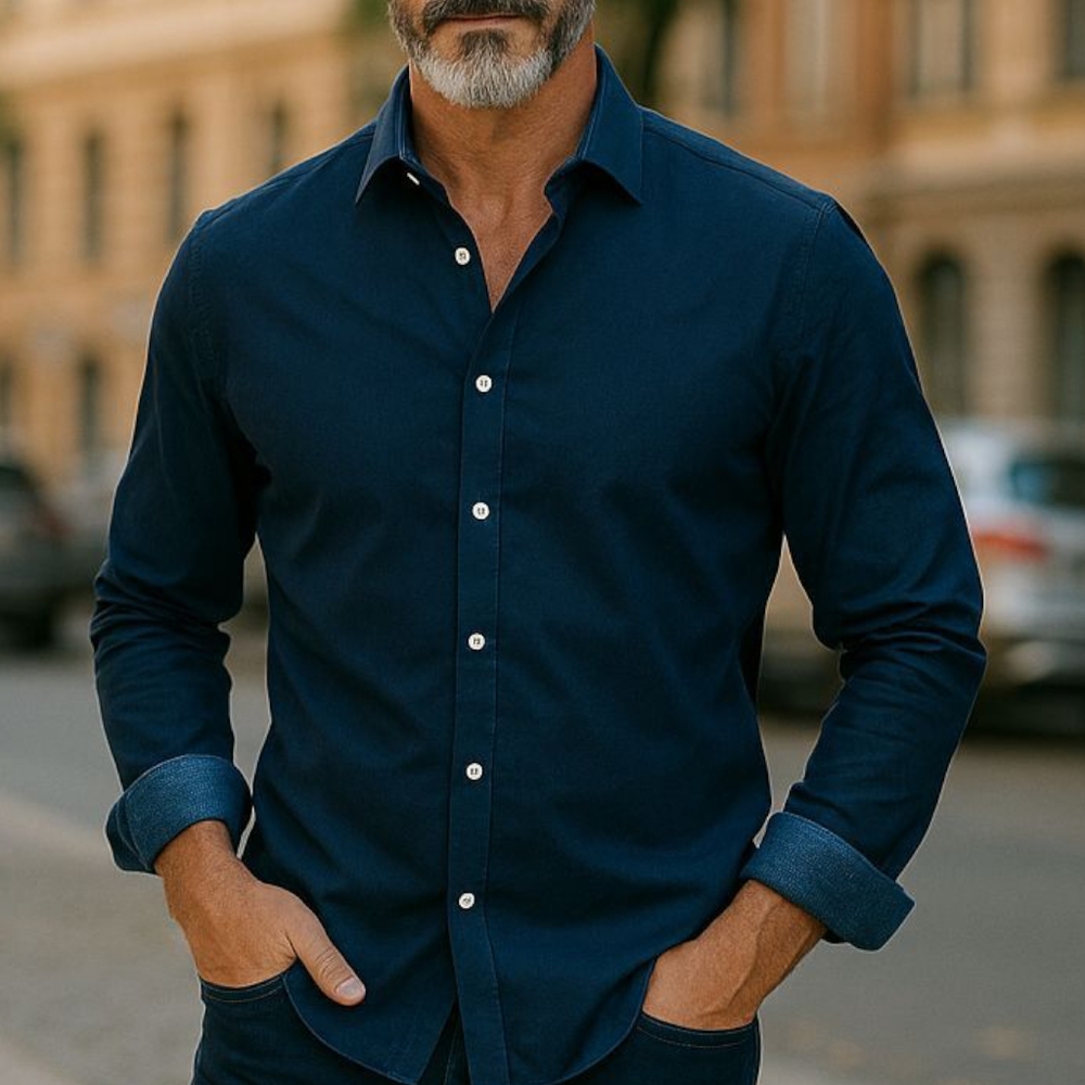 Robert Graham Navy Blue Paisley Shirt with Black/Blue Design Collar & Cuffs